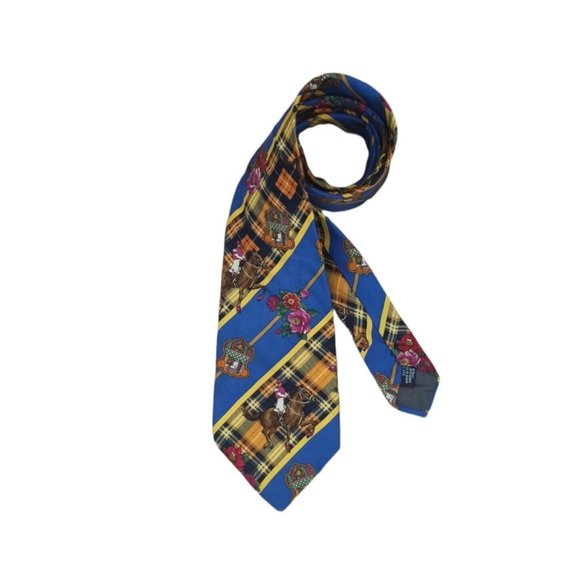 KENZO PARIS Blue Floral Equestrian Silk Tie ITALY 59"/ 4" EC - Picture 2 of 9